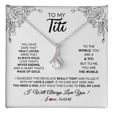 Alluring Beauty Necklace 14K White Gold Finish | 1 | Personalized To My Titi Necklace From Niece Nephew Hold This Close Feel My Love Titi Birthday Mothers Day Christmas Jewelry Customized Gift Box Message Card | teecentury