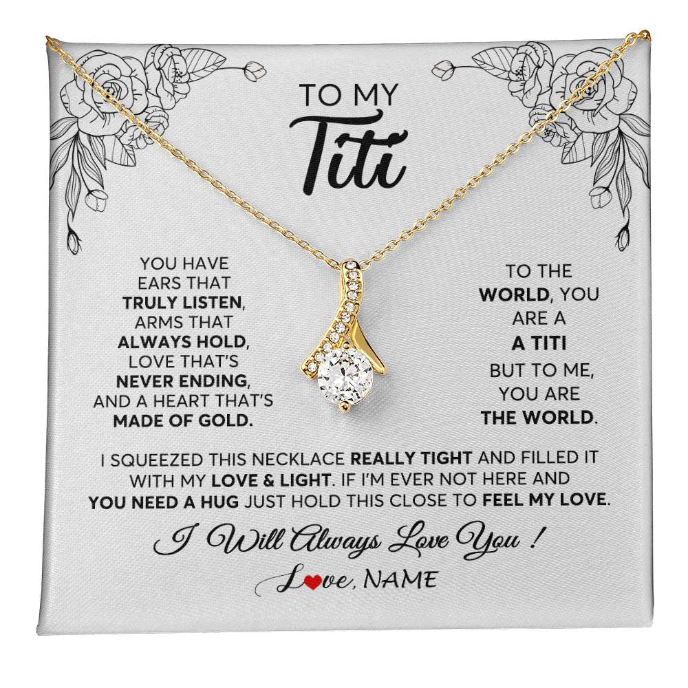 Alluring Beauty Necklace 18K Yellow Gold Finish | 1 | Personalized To My Titi Necklace From Niece Nephew Hold This Close Feel My Love Titi Birthday Mothers Day Christmas Jewelry Customized Gift Box Message Card | teecentury