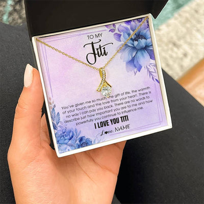 Alluring Beauty Necklace 18K Yellow Gold Finish | 2 | Personalized To My Titi Necklace From Niece Nephew I Love You Titi Birthday Gifts Mothers Day Jewelry Pendant Christmas Customized Gift Box Message Card | teecentury