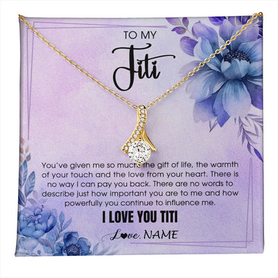 Alluring Beauty Necklace 18K Yellow Gold Finish | 1 | Personalized To My Titi Necklace From Niece Nephew I Love You Titi Birthday Gifts Mothers Day Jewelry Pendant Christmas Customized Gift Box Message Card | teecentury
