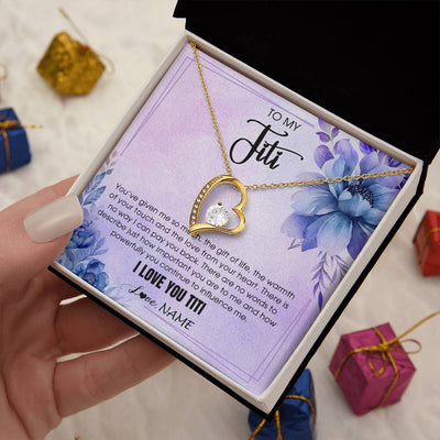 Forever Love Necklace 18K Yellow Gold Finish | 2 | Personalized To My Titi Necklace From Niece Nephew I Love You Titi Birthday Gifts Mothers Day Jewelry Pendant Christmas Customized Gift Box Message Card | teecentury