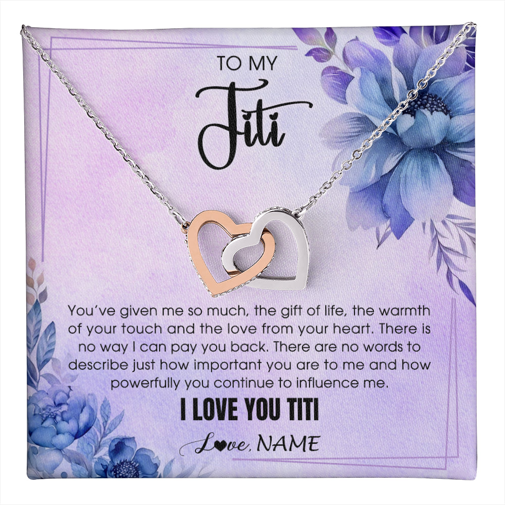 Interlocking Hearts Necklace Stainless Steel & Rose Gold Finish | 1 | Personalized To My Titi Necklace From Niece Nephew I Love You Titi Birthday Gifts Mothers Day Jewelry Pendant Christmas Customized Gift Box Message Card | teecentury