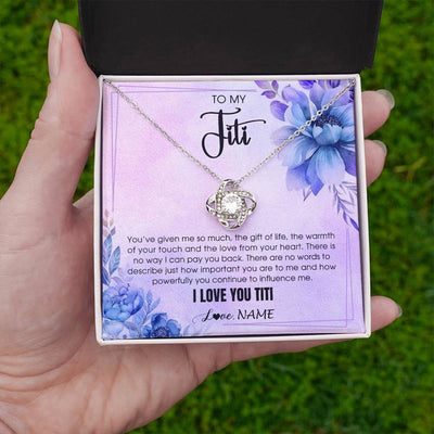 Love Knot Necklace 14K White Gold Finish | 2 | Personalized To My Titi Necklace From Niece Nephew I Love You Titi Birthday Gifts Mothers Day Jewelry Pendant Christmas Customized Gift Box Message Card | teecentury