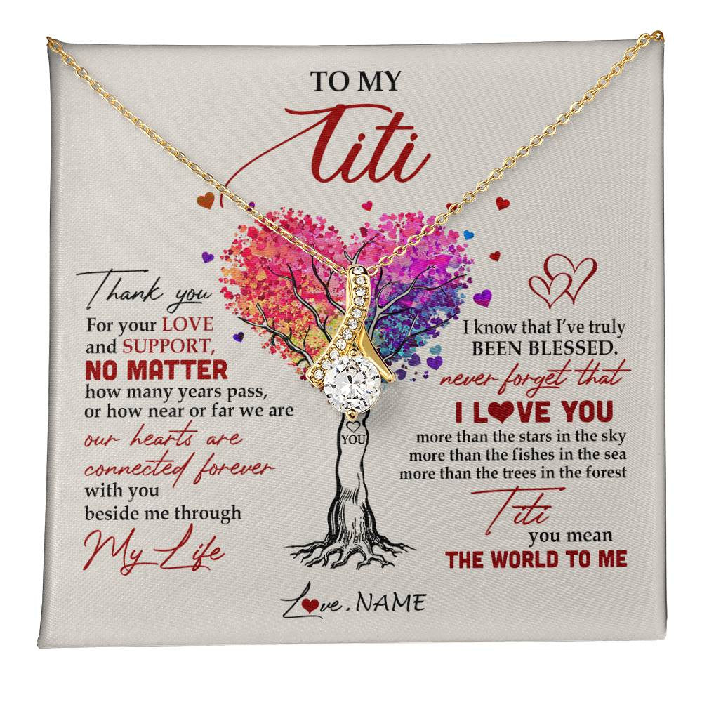 Alluring Beauty Necklace 18K Yellow Gold Finish | 1 | Personalized To My Titi Necklace From Niece Nephew Never Forget That I Love You You Mean The World Titi Birthday Mothers Day Christmas Customized Gift Box Message Card | teecentury
