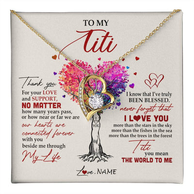 Forever Love Necklace 18K Yellow Gold Finish | 1 | Personalized To My Titi Necklace From Niece Nephew Never Forget That I Love You You Mean The World Titi Birthday Mothers Day Christmas Customized Gift Box Message Card | teecentury