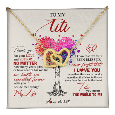 Interlocking Hearts Necklace 18K Yellow Gold Finish | 1 | Personalized To My Titi Necklace From Niece Nephew Never Forget That I Love You You Mean The World Titi Birthday Mothers Day Christmas Customized Gift Box Message Card | teecentury