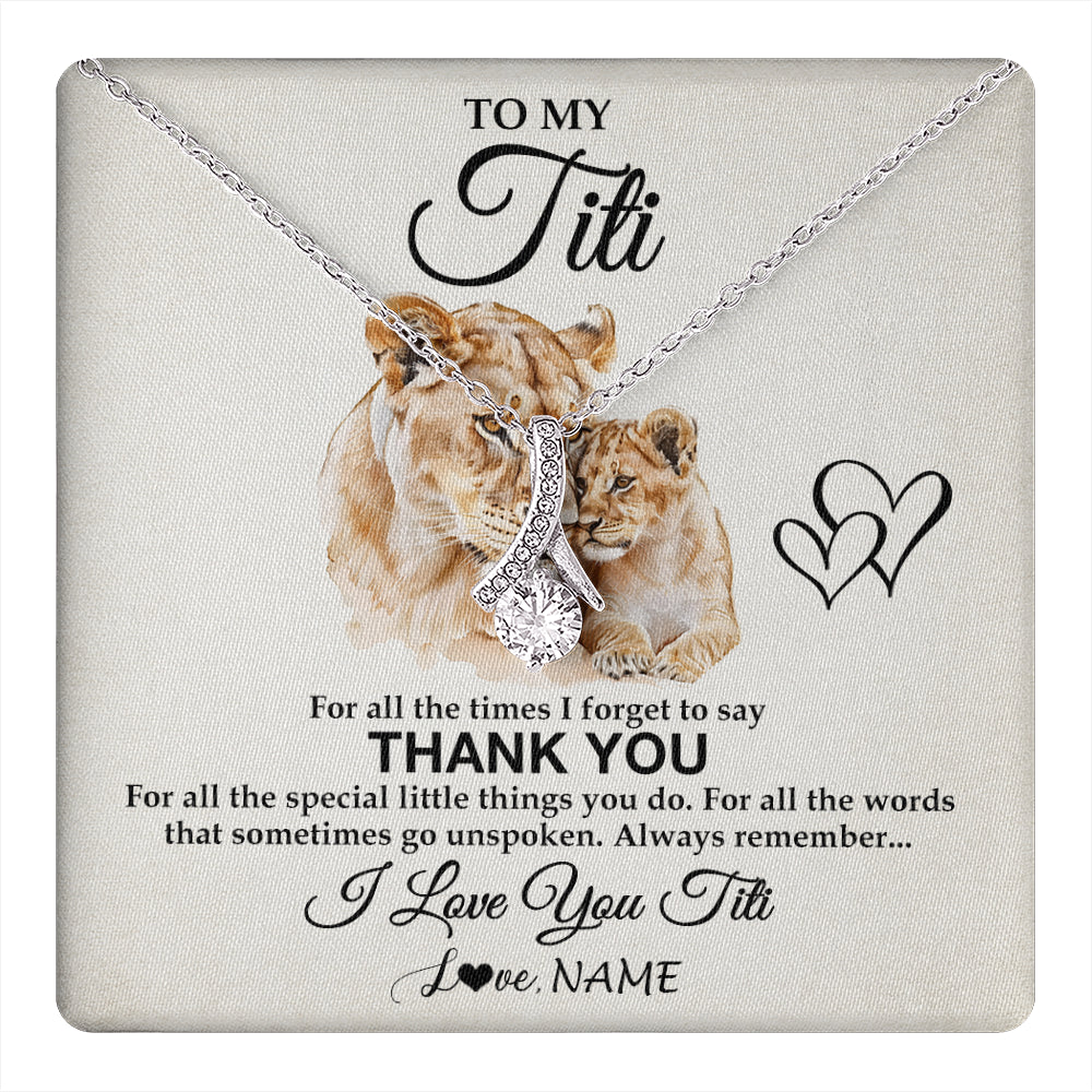 Alluring Beauty Necklace 14K White Gold Finish | 1 | Personalized To My Titi Necklace From Niece Nephew Thank You Lion Titi Gift For Mothers Day Birthday Gift Christmas For Titi Customized Gift Box Message Card | teecentury