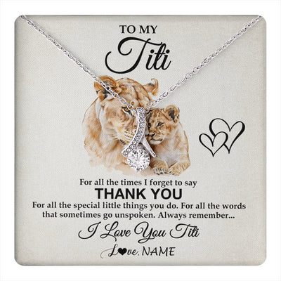 Alluring Beauty Necklace 14K White Gold Finish | 1 | Personalized To My Titi Necklace From Niece Nephew Thank You Lion Titi Gift For Mothers Day Birthday Gift Christmas For Titi Customized Gift Box Message Card | teecentury