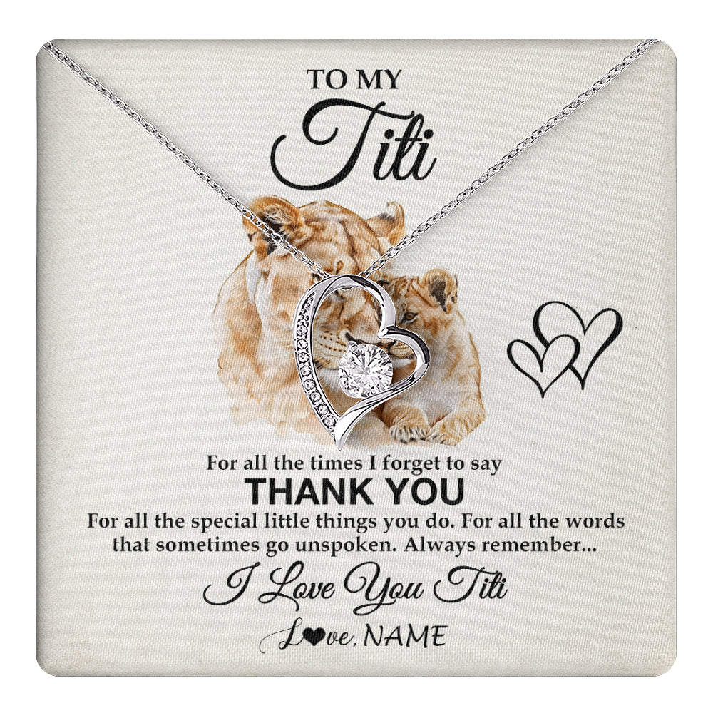 Forever Love Necklace 14K White Gold Finish | 1 | Personalized To My Titi Necklace From Niece Nephew Thank You Lion Titi Gift For Mothers Day Birthday Gift Christmas For Titi Customized Gift Box Message Card | teecentury