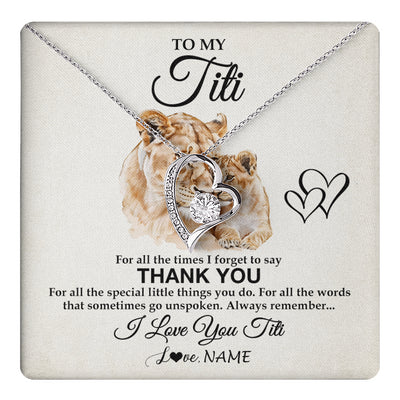 Forever Love Necklace 14K White Gold Finish | 1 | Personalized To My Titi Necklace From Niece Nephew Thank You Lion Titi Gift For Mothers Day Birthday Gift Christmas For Titi Customized Gift Box Message Card | teecentury