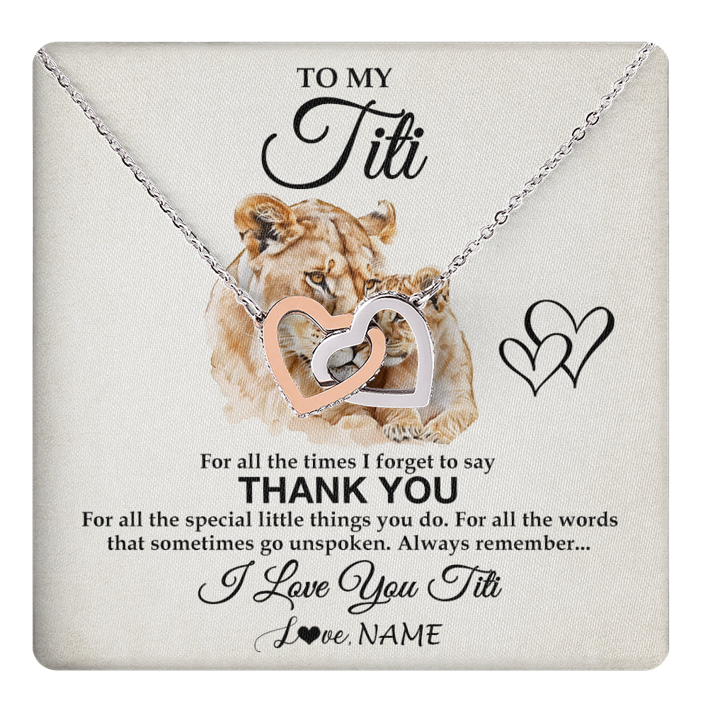Interlocking Hearts Necklace Stainless Steel & Rose Gold Finish | 1 | Personalized To My Titi Necklace From Niece Nephew Thank You Lion Titi Gift For Mothers Day Birthday Gift Christmas For Titi Customized Gift Box Message Card | teecentury
