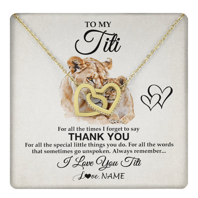 Interlocking Hearts Necklace 18K Yellow Gold Finish | 1 | Personalized To My Titi Necklace From Niece Nephew Thank You Lion Titi Gift For Mothers Day Birthday Gift Christmas For Titi Customized Gift Box Message Card | teecentury