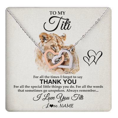 Interlocking Hearts Necklace Stainless Steel & Rose Gold Finish | 1 | Personalized To My Titi Necklace From Niece Nephew Thank You Lion Titi Gift For Mothers Day Birthday Gift Christmas For Titi Customized Gift Box Message Card | teecentury