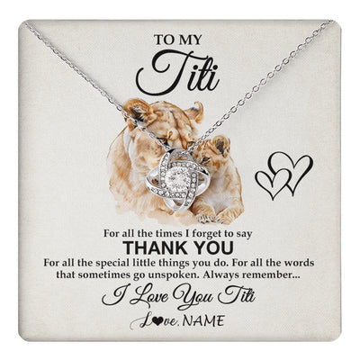 Love Knot Necklace 14K White Gold Finish | 1 | Personalized To My Titi Necklace From Niece Nephew Thank You Lion Titi Gift For Mothers Day Birthday Gift Christmas For Titi Customized Gift Box Message Card | teecentury