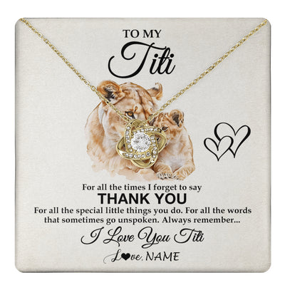 Love Knot Necklace 18K Yellow Gold Finish | 1 | Personalized To My Titi Necklace From Niece Nephew Thank You Lion Titi Gift For Mothers Day Birthday Gift Christmas For Titi Customized Gift Box Message Card | teecentury