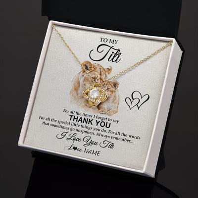 Love Knot Necklace 18K Yellow Gold Finish | 2 | Personalized To My Titi Necklace From Niece Nephew Thank You Lion Titi Gift For Mothers Day Birthday Gift Christmas For Titi Customized Gift Box Message Card | teecentury