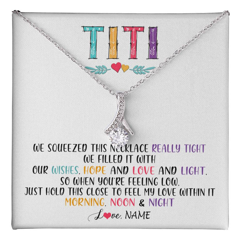 Alluring Beauty Necklace 14K White Gold Finish | 1 | Personalized To My Titi Necklace From Niece Nephew We Squeezed This Necklace Titi Birthday Mothers Day Christmas Jewelry Customized Gift Box Message Card | teecentury