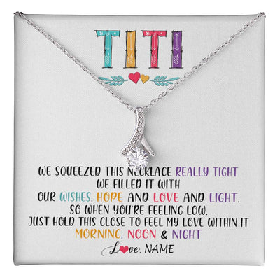 Alluring Beauty Necklace 14K White Gold Finish | 1 | Personalized To My Titi Necklace From Niece Nephew We Squeezed This Necklace Titi Birthday Mothers Day Christmas Jewelry Customized Gift Box Message Card | teecentury