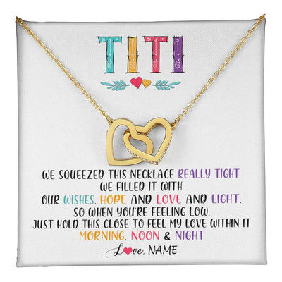 Interlocking Hearts Necklace 18K Yellow Gold Finish | 1 | Personalized To My Titi Necklace From Niece Nephew We Squeezed This Necklace Titi Birthday Mothers Day Christmas Jewelry Customized Gift Box Message Card | teecentury