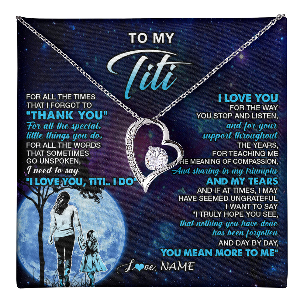 Forever Love Necklace 14K White Gold Finish | 1 | Personalized To My Titi Necklace From Niece Thank You Day By Day Titi Birthday Gifts Mothers Day Christmas Customized Gift Box Message Card | teecentury
