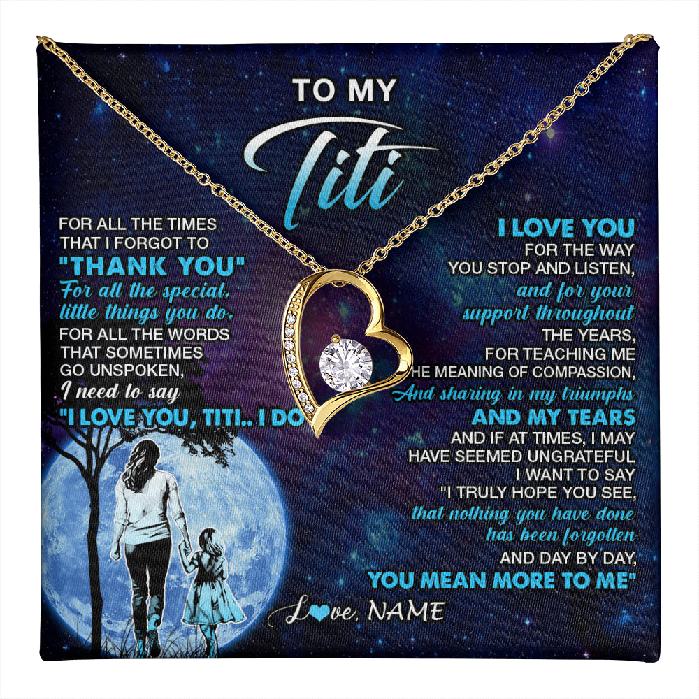 Forever Love Necklace 18K Yellow Gold Finish | 1 | Personalized To My Titi Necklace From Niece Thank You Day By Day Titi Birthday Gifts Mothers Day Christmas Customized Gift Box Message Card | teecentury