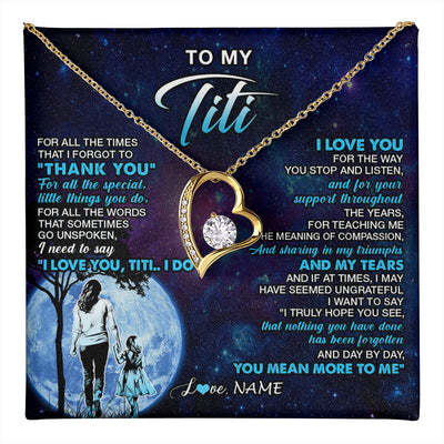 Forever Love Necklace 18K Yellow Gold Finish | 1 | Personalized To My Titi Necklace From Niece Thank You Day By Day Titi Birthday Gifts Mothers Day Christmas Customized Gift Box Message Card | teecentury