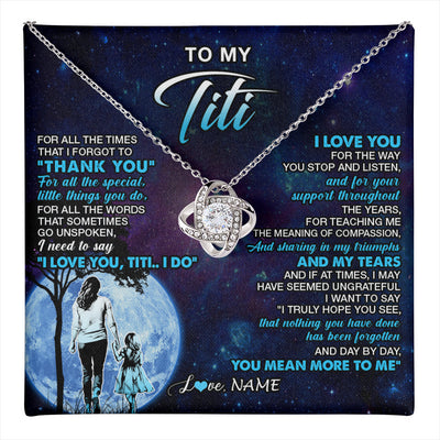 Love Knot Necklace 14K White Gold Finish | 1 | Personalized To My Titi Necklace From Niece Thank You Day By Day Titi Birthday Gifts Mothers Day Christmas Customized Gift Box Message Card | teecentury
