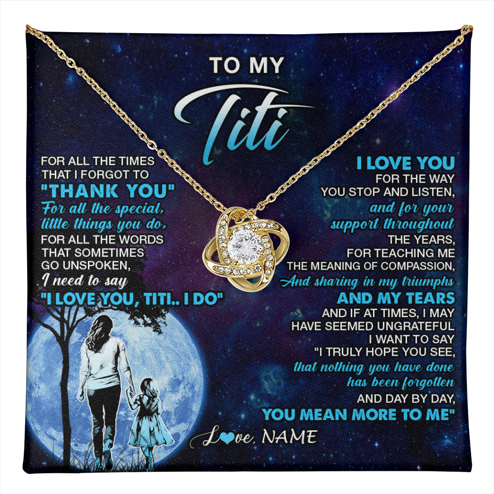 Love Knot Necklace 18K Yellow Gold Finish | 1 | Personalized To My Titi Necklace From Niece Thank You Day By Day Titi Birthday Gifts Mothers Day Christmas Customized Gift Box Message Card | teecentury