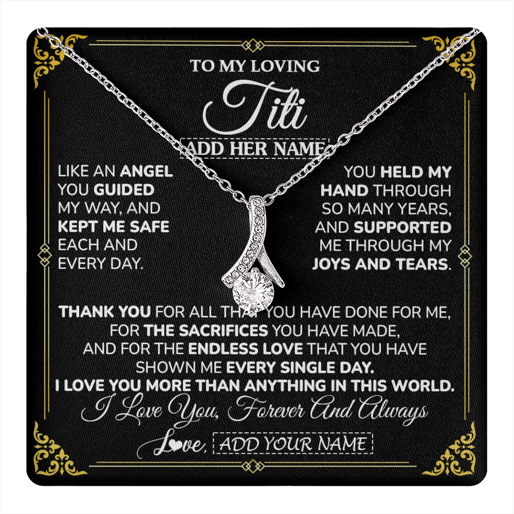 Alluring Beauty Necklace 14K White Gold Finish | 1 | Personalized To My Titi Necklace Gifts Meaningful Gift To Aunt From Niece Without You There Is No Me Mothers Day Birthday Custom Gift Box Message Card | https://teecentury.