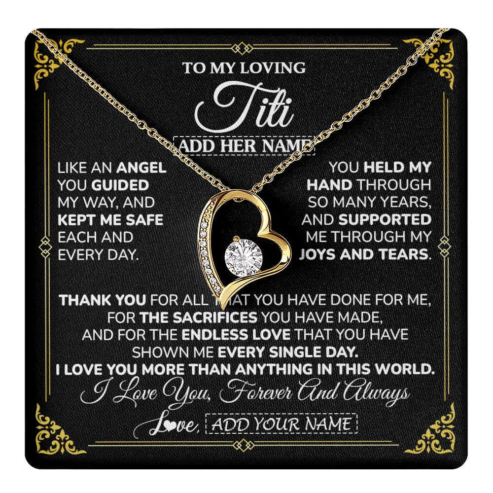 Forever Love Necklace 18K Yellow Gold Finish | 1 | Personalized To My Titi Necklace Gifts Meaningful Gift To Aunt From Niece Without You There Is No Me Mothers Day Birthday Custom Gift Box Message Card | https://teecentury.