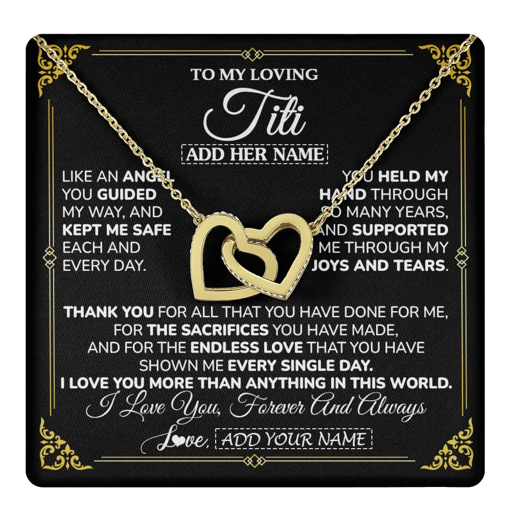 Interlocking Hearts Necklace 18K Yellow Gold Finish | 1 | Personalized To My Titi Necklace Gifts Meaningful Gift To Aunt From Niece Without You There Is No Me Mothers Day Birthday Custom Gift Box Message Card | https://teecentury.