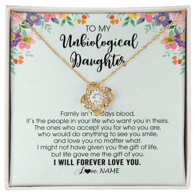 Love Knot Necklace 18K Yellow Gold Finish | 1 | Personalized To My Unbiological Daughter Necklace Family Isn't Always Blood Bonus Daughter Stepdaughter Birthday Christmas Customized Gift Box Message Card | teecentury