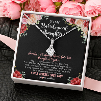 Alluring Beauty Necklace 14K White Gold Finish | 2 | Personalized To My Unbiological Daughter Necklace Family Together Birthday Gifts For Bonus Daughter Stepdaughter Christmas Customized Gift Box Message Card | teecentury