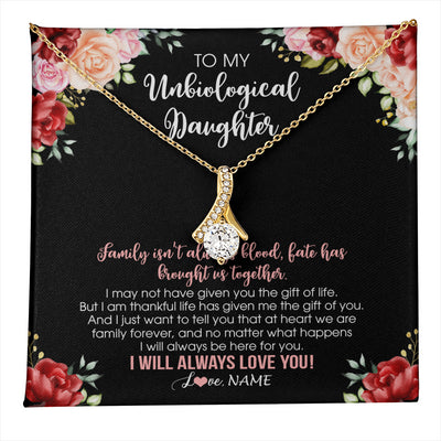 Alluring Beauty Necklace 18K Yellow Gold Finish | 1 | Personalized To My Unbiological Daughter Necklace Family Together Birthday Gifts For Bonus Daughter Stepdaughter Christmas Customized Gift Box Message Card | teecentury