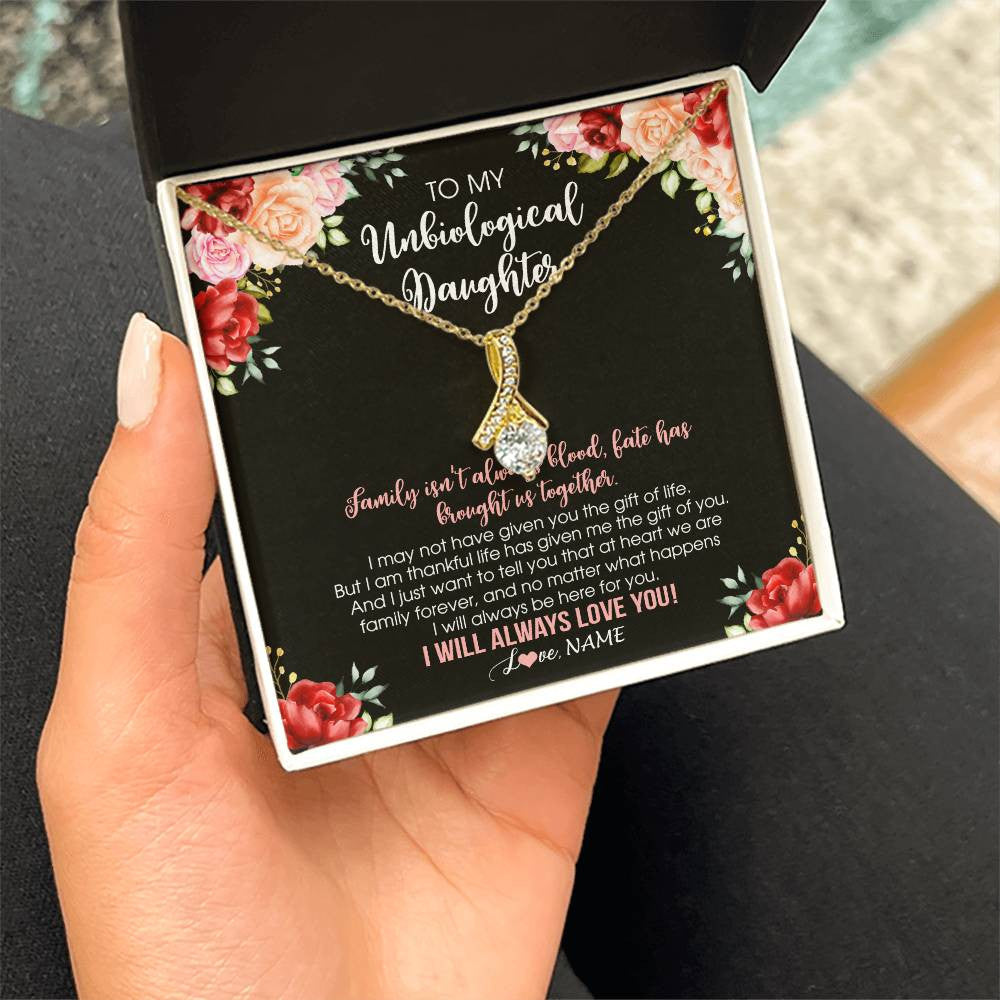 Alluring Beauty Necklace 18K Yellow Gold Finish | 2 | Personalized To My Unbiological Daughter Necklace Family Together Birthday Gifts For Bonus Daughter Stepdaughter Christmas Customized Gift Box Message Card | teecentury