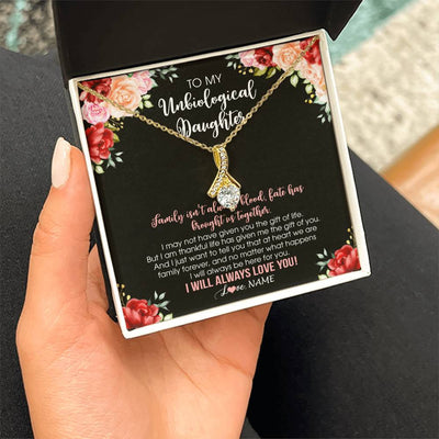 Alluring Beauty Necklace 18K Yellow Gold Finish | 2 | Personalized To My Unbiological Daughter Necklace Family Together Birthday Gifts For Bonus Daughter Stepdaughter Christmas Customized Gift Box Message Card | teecentury