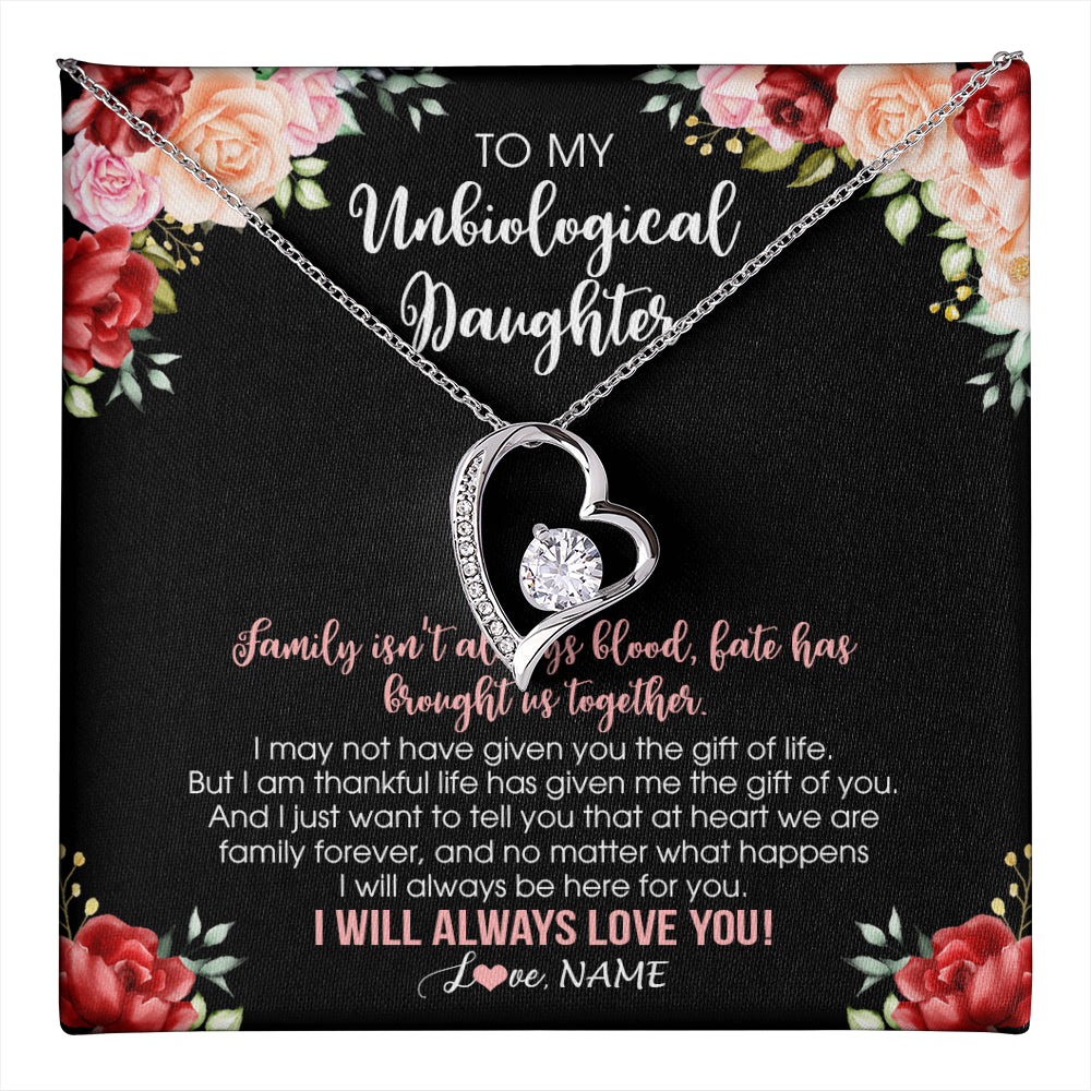 Forever Love Necklace 14K White Gold Finish | 1 | Personalized To My Unbiological Daughter Necklace Family Together Birthday Gifts For Bonus Daughter Stepdaughter Christmas Customized Gift Box Message Card | teecentury