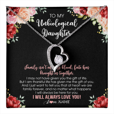 Forever Love Necklace 14K White Gold Finish | 1 | Personalized To My Unbiological Daughter Necklace Family Together Birthday Gifts For Bonus Daughter Stepdaughter Christmas Customized Gift Box Message Card | teecentury