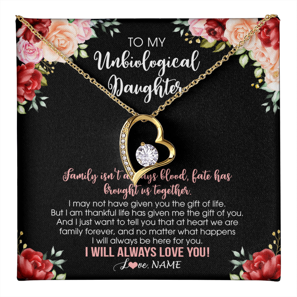Forever Love Necklace 18K Yellow Gold Finish | 1 | Personalized To My Unbiological Daughter Necklace Family Together Birthday Gifts For Bonus Daughter Stepdaughter Christmas Customized Gift Box Message Card | teecentury