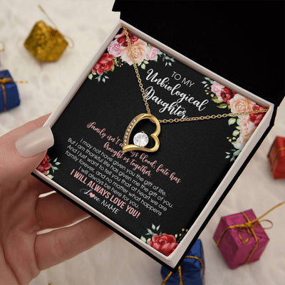 Forever Love Necklace 18K Yellow Gold Finish | 2 | Personalized To My Unbiological Daughter Necklace Family Together Birthday Gifts For Bonus Daughter Stepdaughter Christmas Customized Gift Box Message Card | teecentury