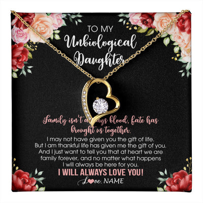 Forever Love Necklace 18K Yellow Gold Finish | 1 | Personalized To My Unbiological Daughter Necklace Family Together Birthday Gifts For Bonus Daughter Stepdaughter Christmas Customized Gift Box Message Card | teecentury