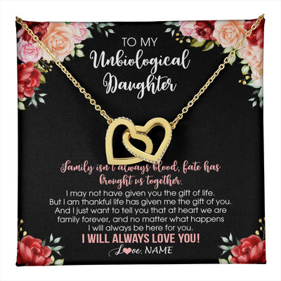 Interlocking Hearts Necklace 18K Yellow Gold Finish | 1 | Personalized To My Unbiological Daughter Necklace Family Together Birthday Gifts For Bonus Daughter Stepdaughter Christmas Customized Gift Box Message Card | teecentury