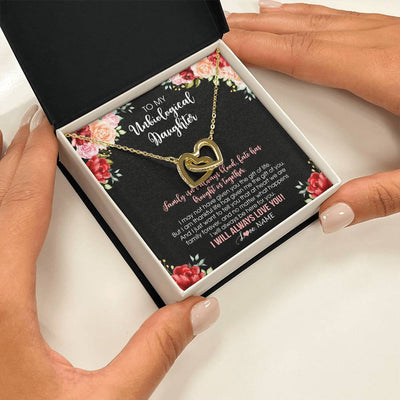 Interlocking Hearts Necklace 18K Yellow Gold Finish | 2 | Personalized To My Unbiological Daughter Necklace Family Together Birthday Gifts For Bonus Daughter Stepdaughter Christmas Customized Gift Box Message Card | teecentury