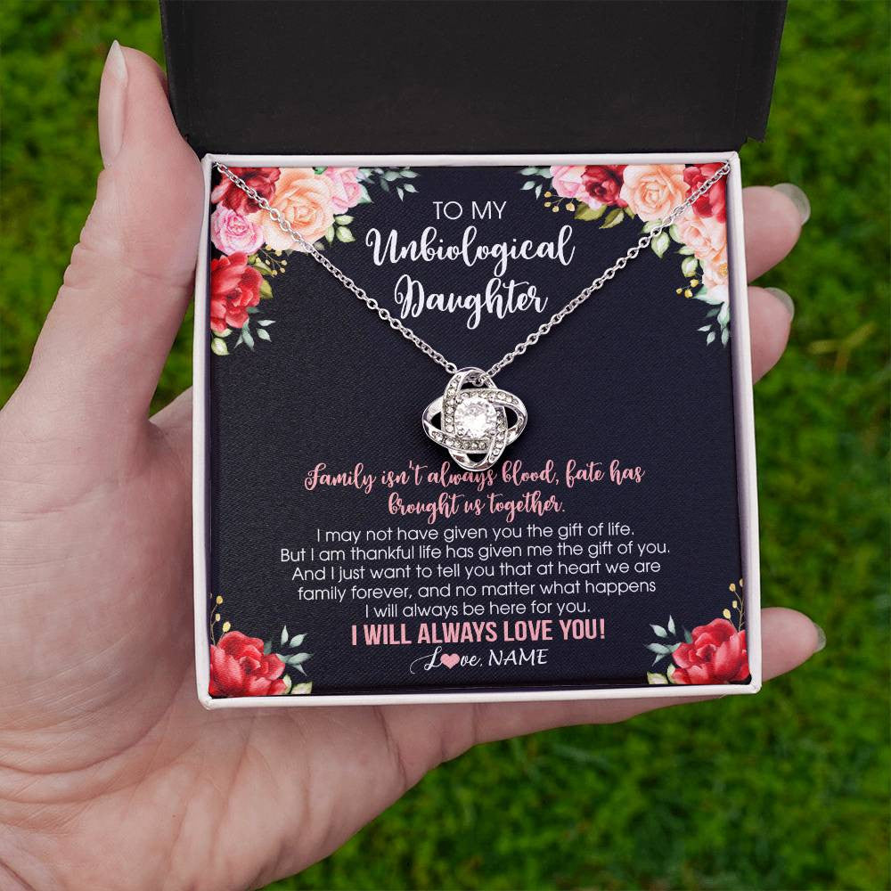 Love Knot Necklace 14K White Gold Finish | 2 | Personalized To My Unbiological Daughter Necklace Family Together Birthday Gifts For Bonus Daughter Stepdaughter Christmas Customized Gift Box Message Card | teecentury