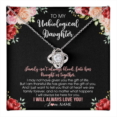 Love Knot Necklace 14K White Gold Finish | 1 | Personalized To My Unbiological Daughter Necklace Family Together Birthday Gifts For Bonus Daughter Stepdaughter Christmas Customized Gift Box Message Card | teecentury