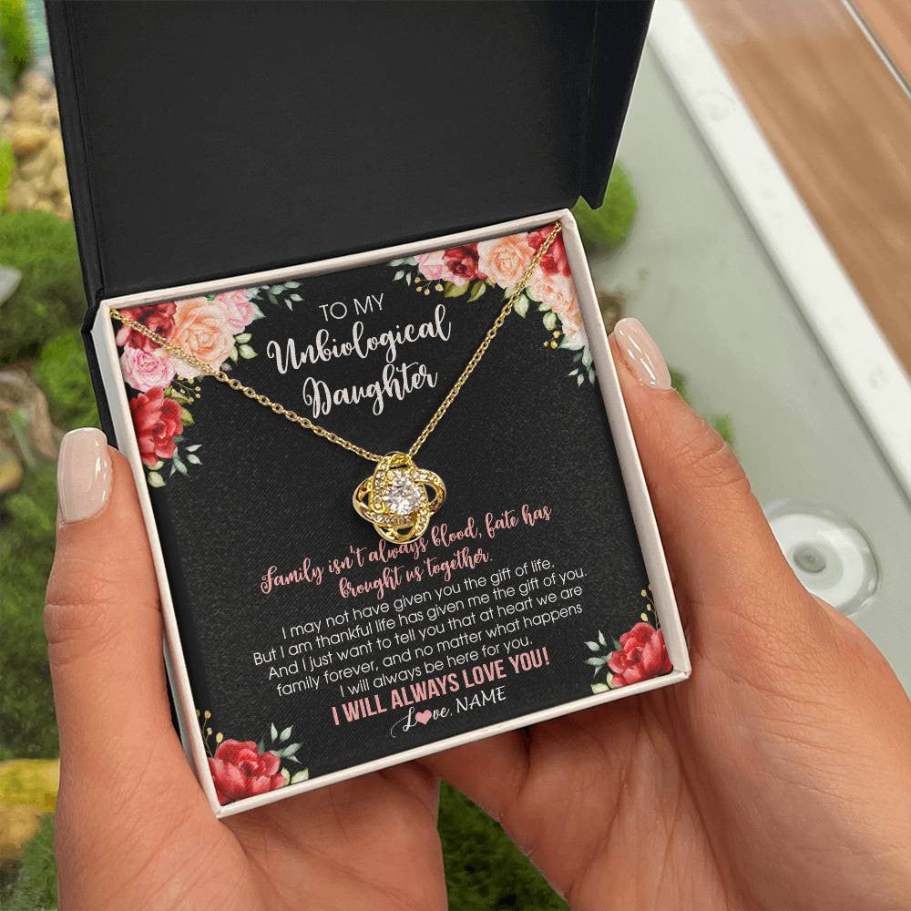 Love Knot Necklace 18K Yellow Gold Finish | 2 | Personalized To My Unbiological Daughter Necklace Family Together Birthday Gifts For Bonus Daughter Stepdaughter Christmas Customized Gift Box Message Card | teecentury