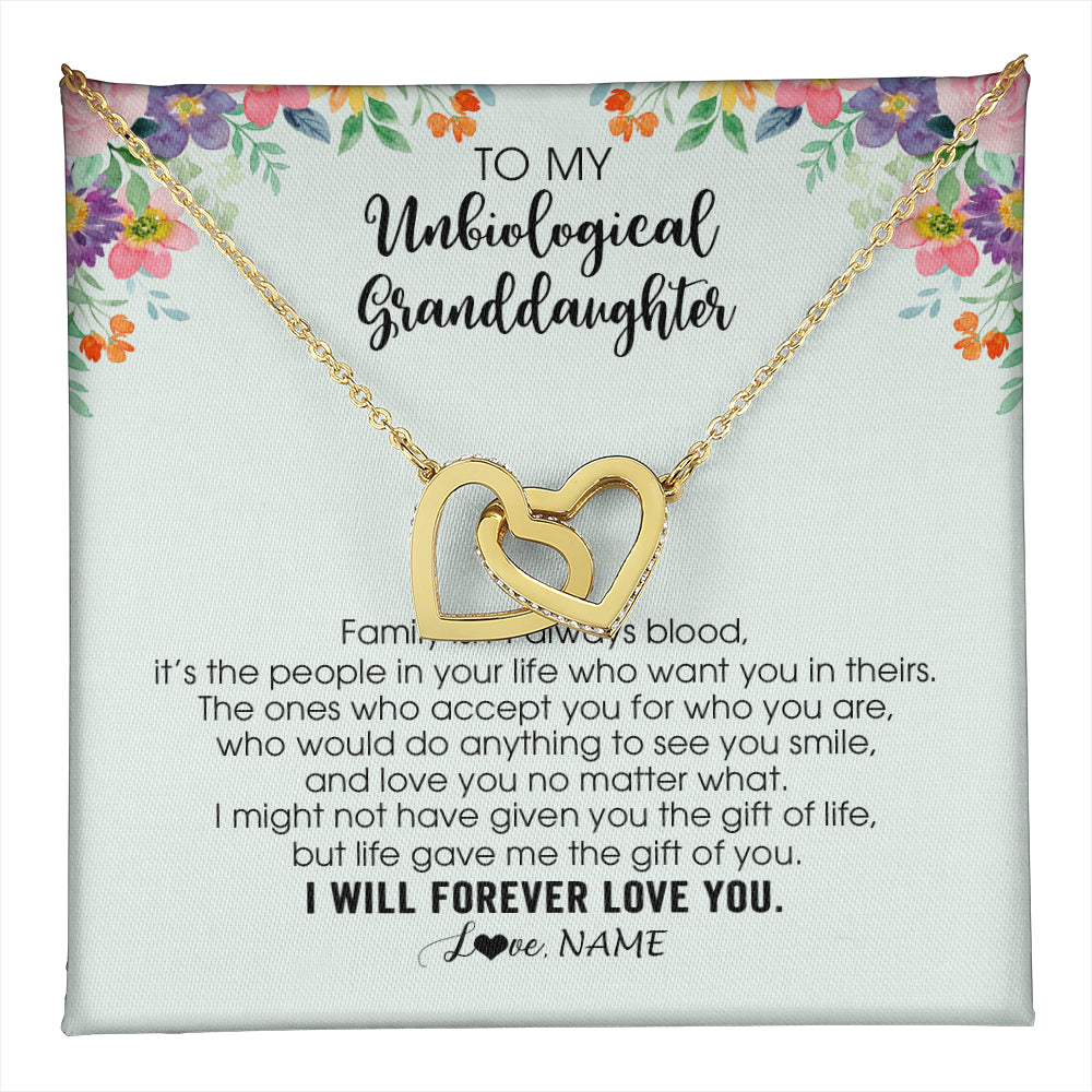 Interlocking Hearts Necklace 18K Yellow Gold Finish | 1 | Personalized To My Unbiological Granddaughter Necklace Family Isn't Always Blood Bonus Granddaughter Birthday Gifts Christmas Customized Gift Box Message Card | teecentury