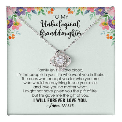 Love Knot Necklace 14K White Gold Finish | 1 | Personalized To My Unbiological Granddaughter Necklace Family Isn't Always Blood Bonus Granddaughter Birthday Gifts Christmas Customized Gift Box Message Card | teecentury