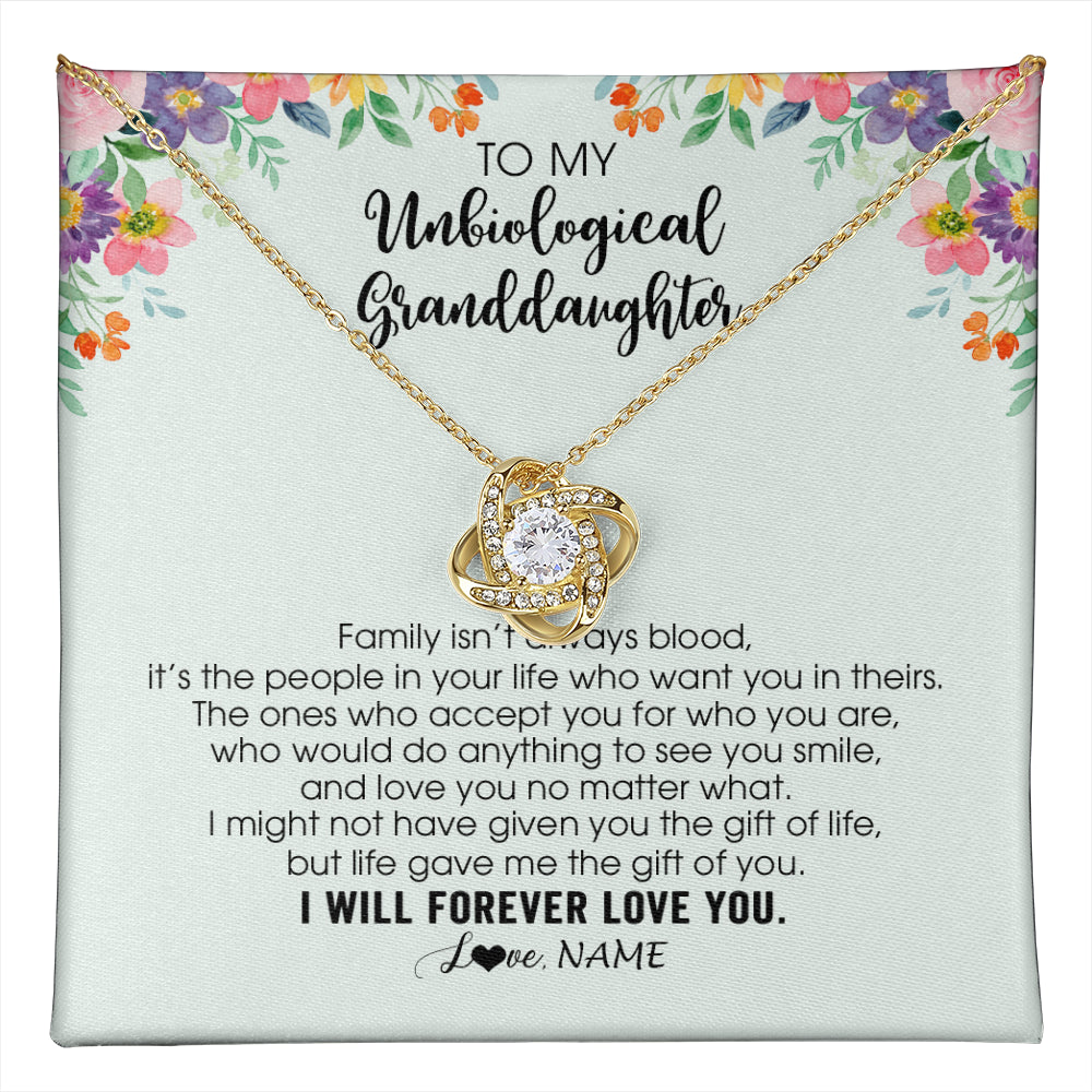 Love Knot Necklace 18K Yellow Gold Finish | 1 | Personalized To My Unbiological Granddaughter Necklace Family Isn't Always Blood Bonus Granddaughter Birthday Gifts Christmas Customized Gift Box Message Card | teecentury