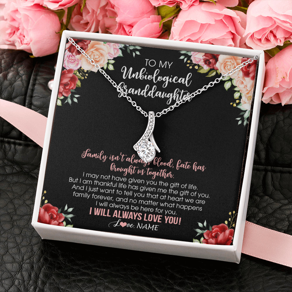 Alluring Beauty Necklace 14K White Gold Finish | 2 | Personalized To My Unbiological Granddaughter Necklace Family Together Birthday Gifts For Bonus Granddaughter Christmas Customized Gift Box Message Card | teecentury